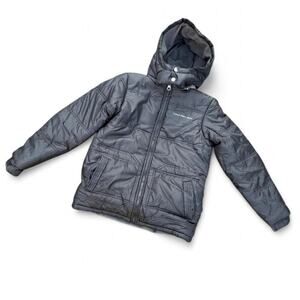 Calvin Klein Youth Black Puffer Jacket Size L 14–16 Removable Hood Winter
